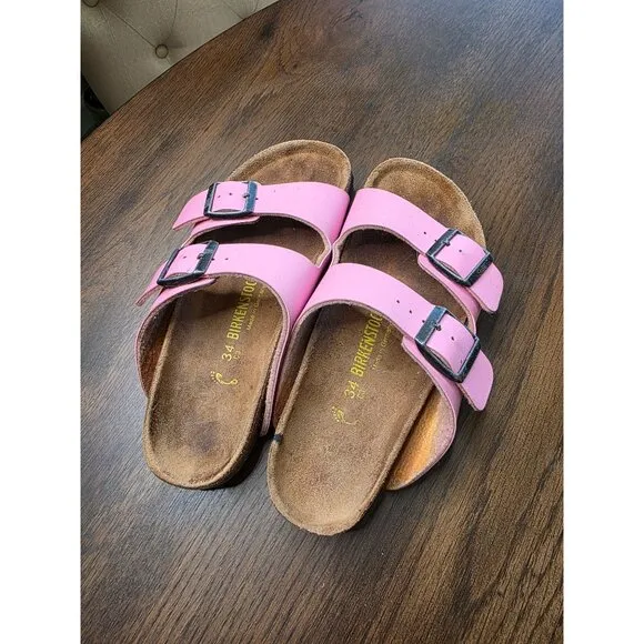 Birkenstock Girl Kids Pink Fuschia Suede Soft Footbed Sandals Size 34 US 2.5