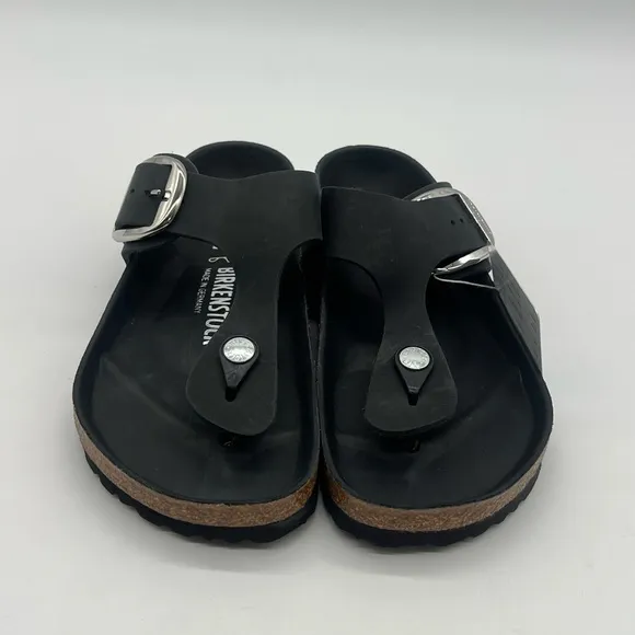 Birkenstock Gizeh Big Buckle Women's Size 7 Black Oiled Leather Sandals Shoes.