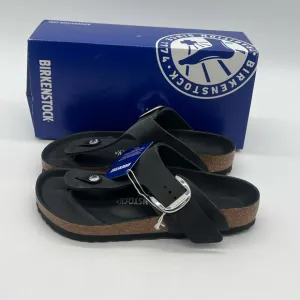 Birkenstock Gizeh Big Buckle Women's Size 7 Black Oiled Leather Sandals Shoes.