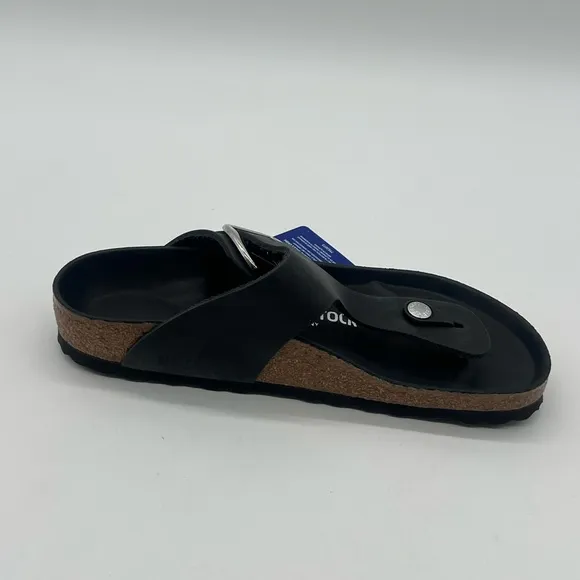 Birkenstock Gizeh Big Buckle Women's Size 7 Black Oiled Leather Sandals Shoes.