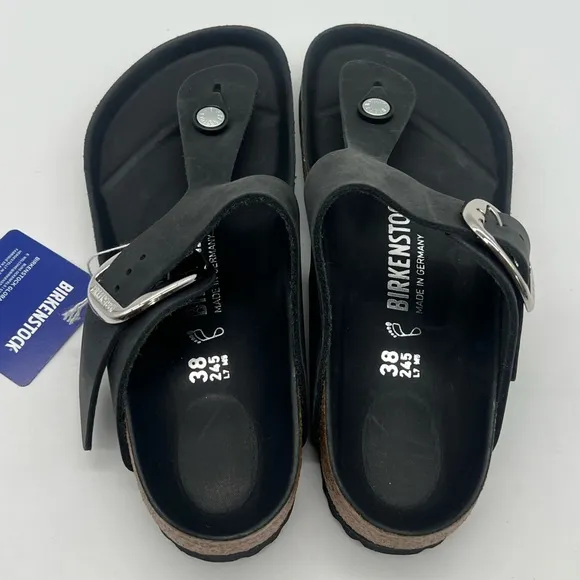 Birkenstock Gizeh Big Buckle Women's Size 7 Black Oiled Leather Sandals Shoes.