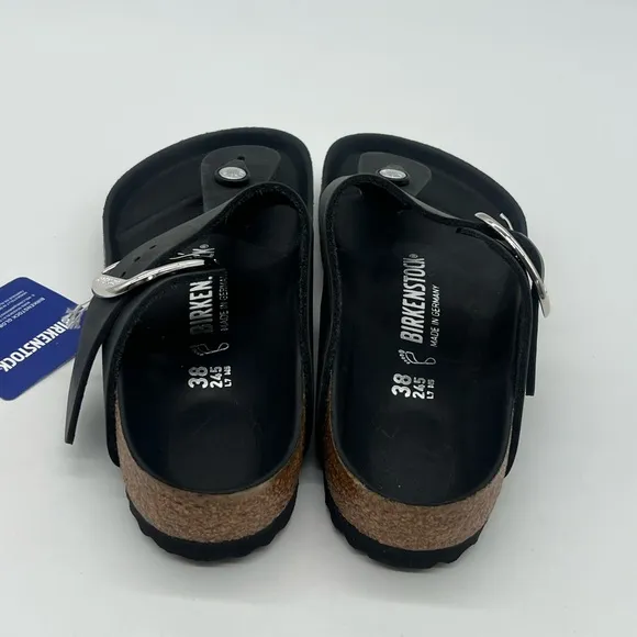 Birkenstock Gizeh Big Buckle Women's Size 7 Black Oiled Leather Sandals Shoes.