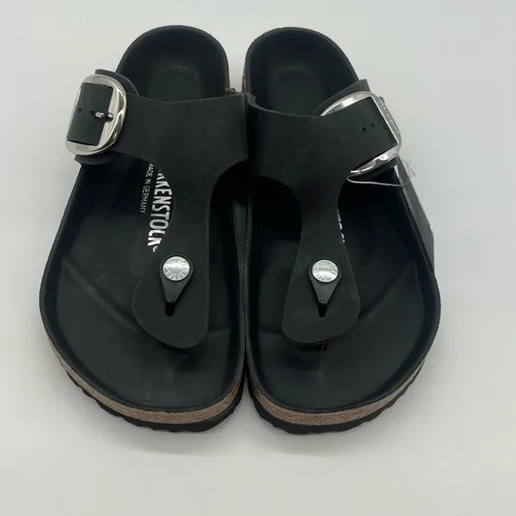 Birkenstock Gizeh Big Buckle Women's Size 7 Black Oiled Leather Sandals Shoes.