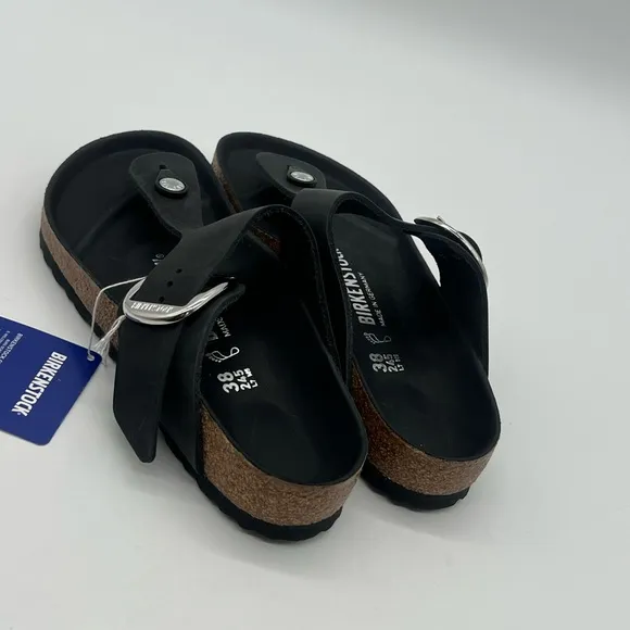 Birkenstock Gizeh Big Buckle Women's Size 7 Black Oiled Leather Sandals Shoes.