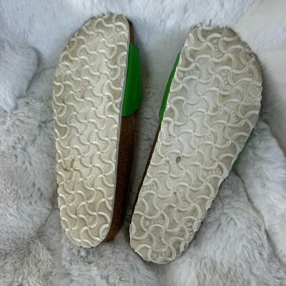Birkenstock Madrid Green Strap Big Buckle Patent Leather Slide Sandals 38 US 7.5