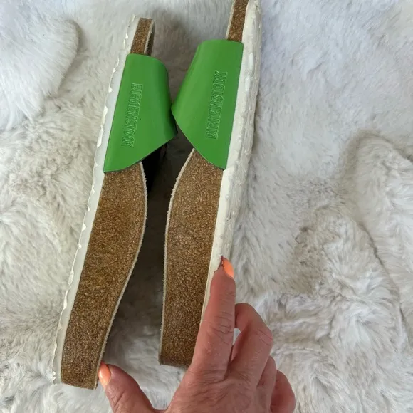 Birkenstock Madrid Green Strap Big Buckle Patent Leather Slide Sandals 38 US 7.5