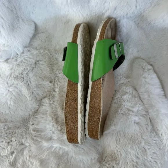 Birkenstock Madrid Green Strap Big Buckle Patent Leather Slide Sandals 38 US 7.5