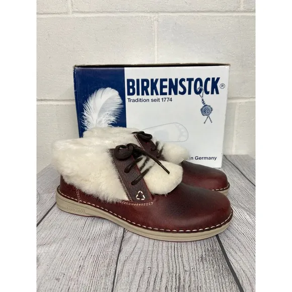 Birkenstock Memphis High Shearling Lined Chestnut Leather Boots EU 38 US 7