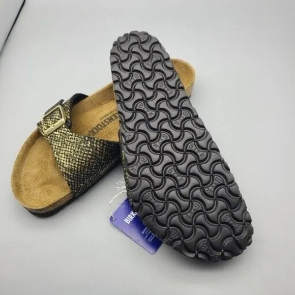 Birkenstock Sandals Madrid Shiny Python Black Women Buckle Slide NEW  US 7 38