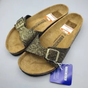 Birkenstock Sandals Madrid Shiny Python Black Women Buckle Slide NEW  US 7 38