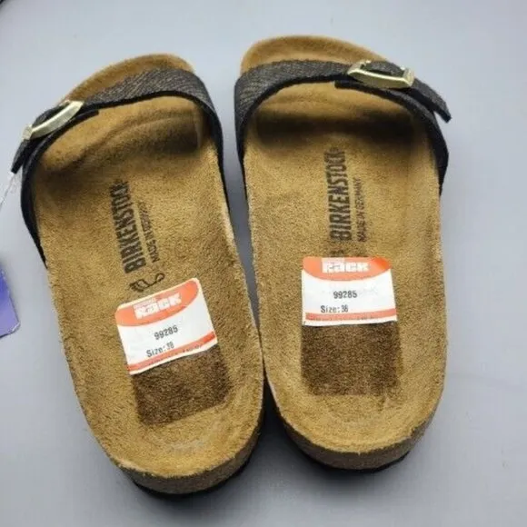 Birkenstock Sandals Madrid Shiny Python Black Women Buckle Slide NEW  US 7 38