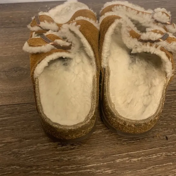 Birkenstock Shearling Lined Sandals - Brown and White