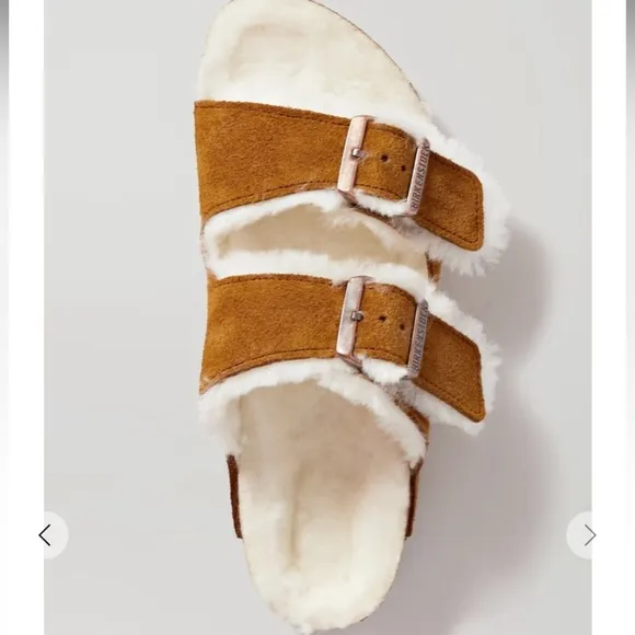 Birkenstock Shearling Lined Sandals - Brown and White