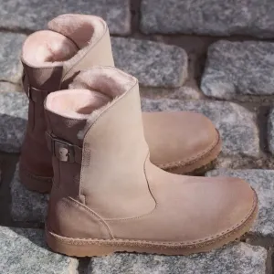 Birkenstock Uppsala shearling suede leather boots in size 7 euro 38 taupe/pink