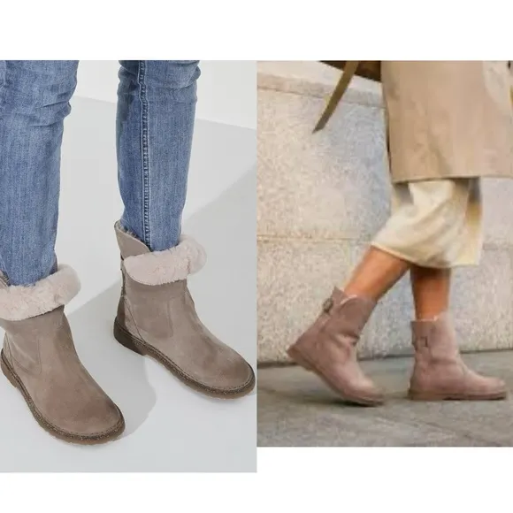 Birkenstock Uppsala shearling suede leather boots in size 7 euro 38 taupe/pink