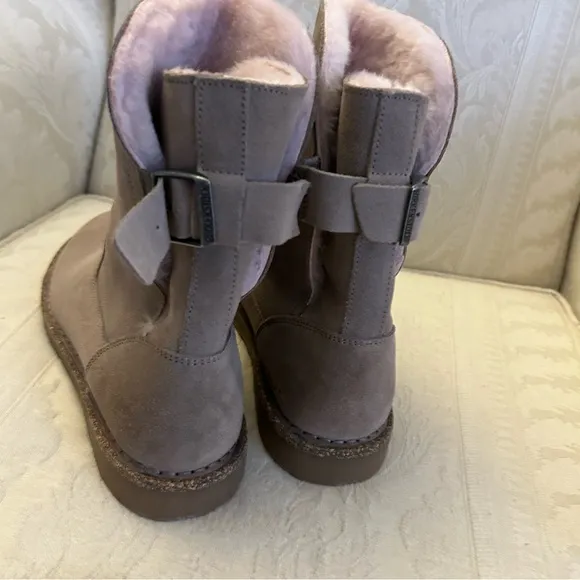 Birkenstock Uppsala shearling suede leather boots in size 7 euro 38 taupe/pink