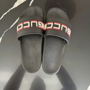 Black and Red Slide Sandals