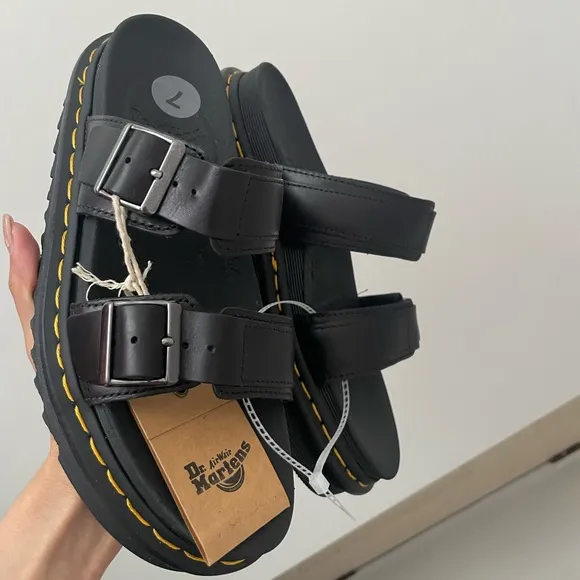 Black Slide Sandals with Buckle Detail