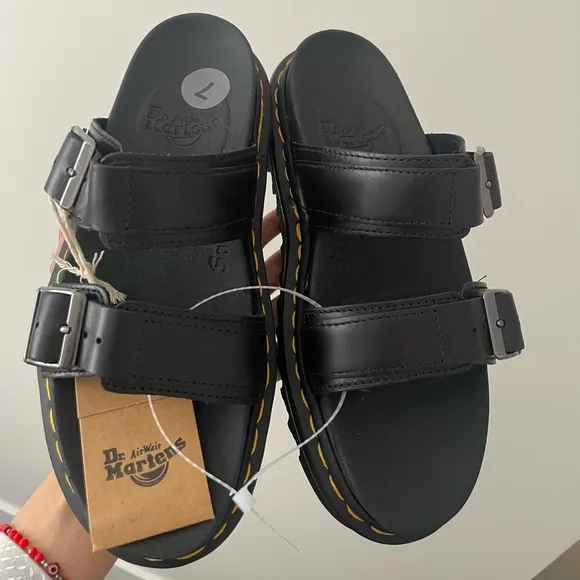 Black Slide Sandals with Buckle Detail