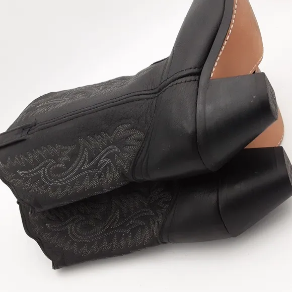 Black Western Leather Boots women 8M Festival rodeo casual event cowgirl Y2K