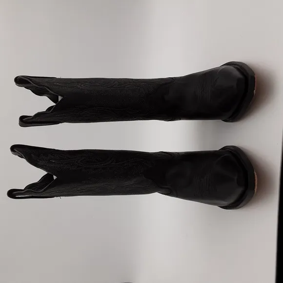 Black Western Leather Boots women 8M Festival rodeo casual event cowgirl Y2K