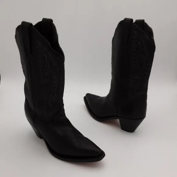 Black Western Leather Boots women 8M Festival rodeo casual event cowgirl Y2K