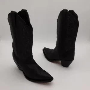 Black Western Leather Boots women 8M Festival rodeo casual event cowgirl Y2K