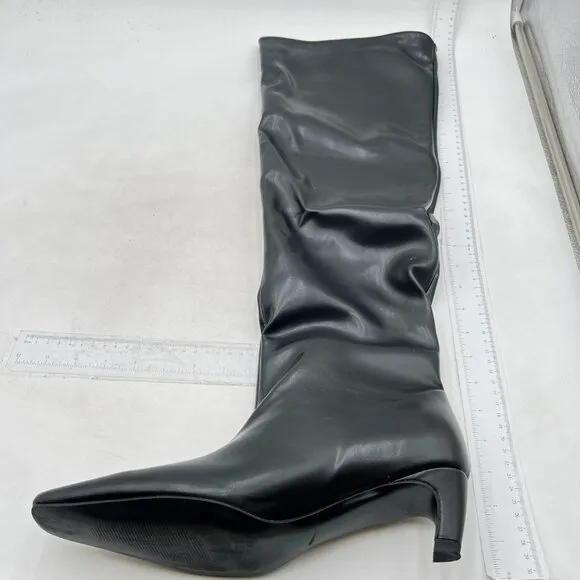 Black Women Comfortable Low Heel Pull on Stylish Knee High Boots Square Toe Boot