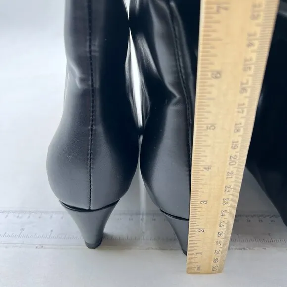 Black Women Comfortable Low Heel Pull on Stylish Knee High Boots Square Toe Boot