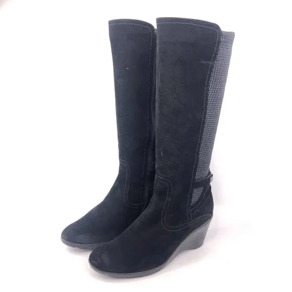 Blondo Lauren Black Suede Wedge Tall Boots 9M