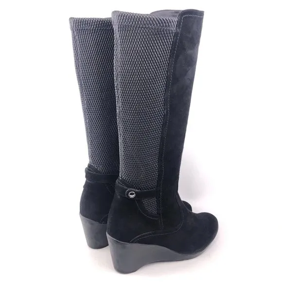 Blondo Lauren Black Suede Wedge Tall Boots 9M