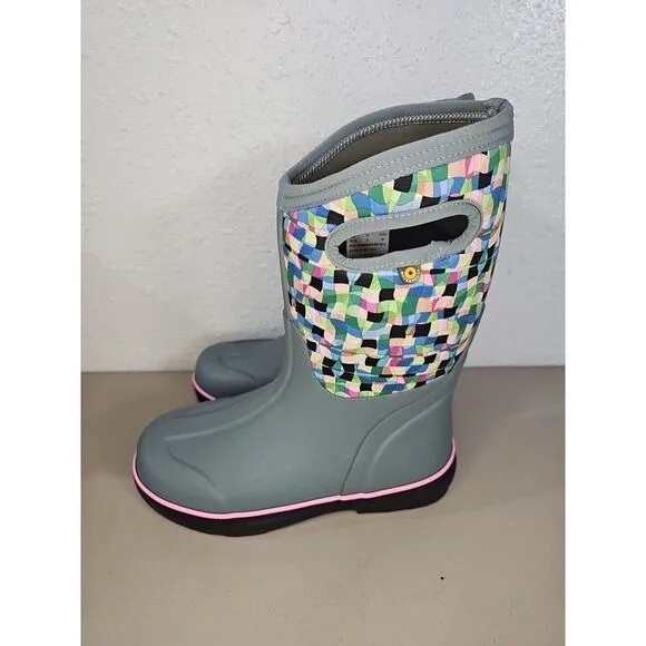Bogs Classic II Checker Kid's Rain Boots, Black Multi, K2 Size Youth 5