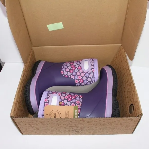 BOGS Girls Grasp Flower Purple Pull On Insulated Rain Waterproof Winter Boot