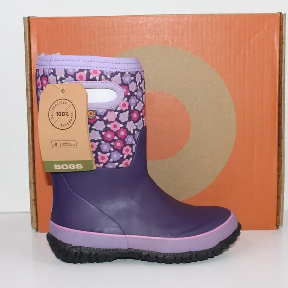 BOGS Girls Grasp Flower Purple Pull On Insulated Rain Waterproof Winter Boot