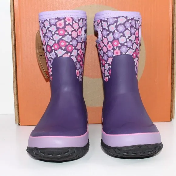 BOGS Girls Grasp Flower Purple Pull On Insulated Rain Waterproof Winter Boot