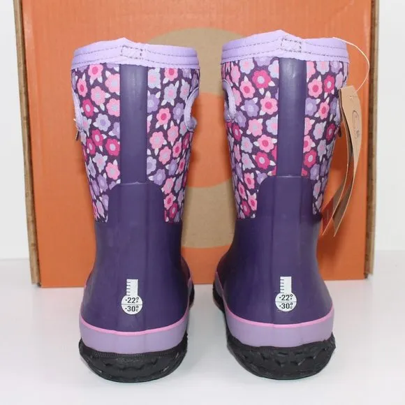 BOGS Girls Grasp Flower Purple Pull On Insulated Rain Waterproof Winter Boot