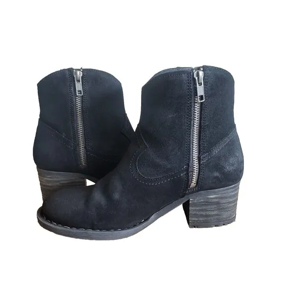 Born Alondra Black Tassle Fringe Distressed Bootie Zip up Women's Size 7 EU 38