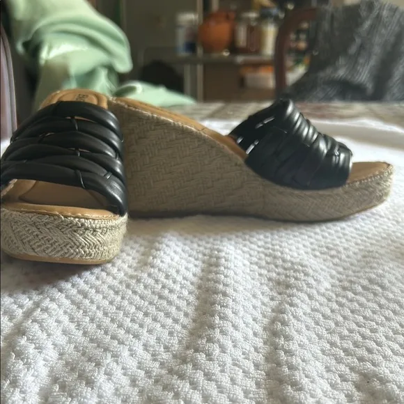 Born Black Wedge Sandals with Braided Leather NWT