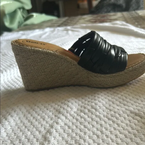 Born Black Wedge Sandals with Braided Leather NWT
