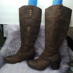 Born Leather Knee High Harness Boots Brass Studs Womens Size 6 Brown W62173