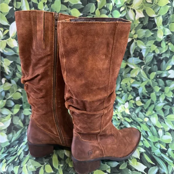 Born Mid-Calf Slouch Boots Women’s 7.5 Rust Distressed Suede Leather &amp; zipper.