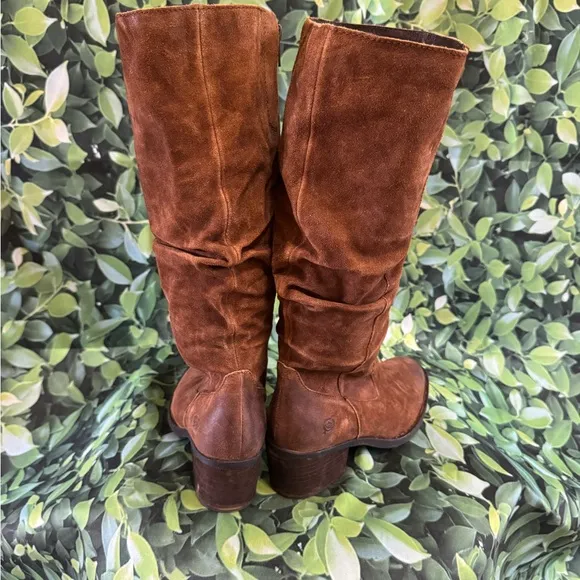 Born Mid-Calf Slouch Boots Women’s 7.5 Rust Distressed Suede Leather &amp; zipper.