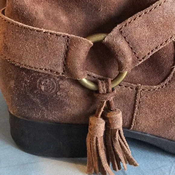 Born Ouvea brown suede distressed zip ankle boots tassel western cowgirl country