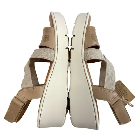 Born Paley Leather Canvas Strappy Platform Slide Sandals in Natural Size 9M