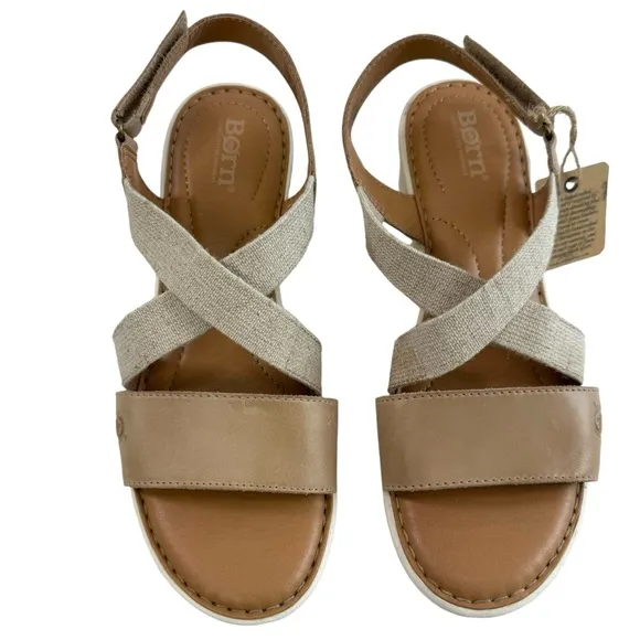 Born Paley Leather Canvas Strappy Platform Slide Sandals in Natural Size 9M