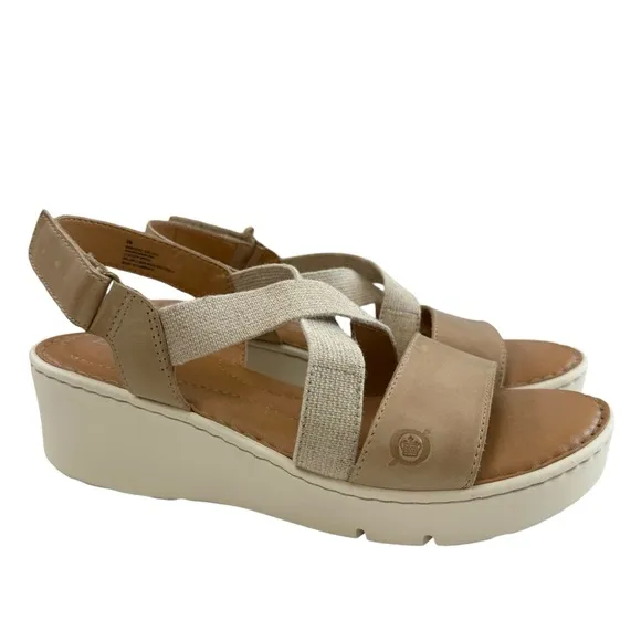 Born Paley Leather Canvas Strappy Platform Slide Sandals in Natural Size 9M