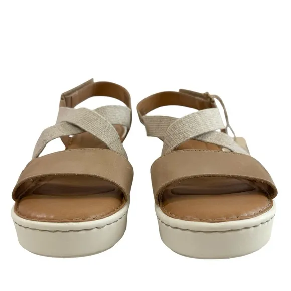 Born Paley Leather Canvas Strappy Platform Slide Sandals in Natural Size 9M