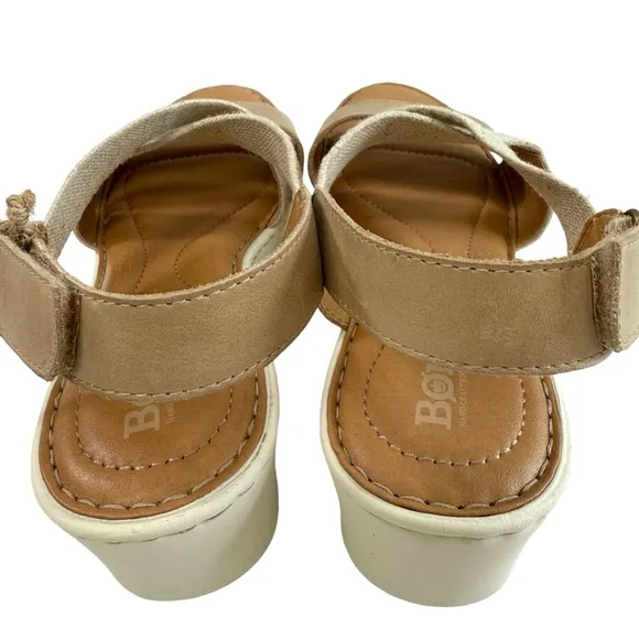 Born Paley Leather Canvas Strappy Platform Slide Sandals in Natural Size 9M