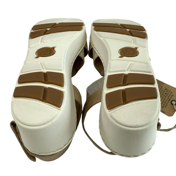 Born Paley Leather Canvas Strappy Platform Slide Sandals in Natural Size 9M