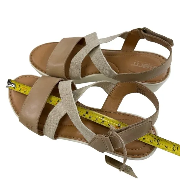 Born Paley Leather Canvas Strappy Platform Slide Sandals in Natural Size 9M